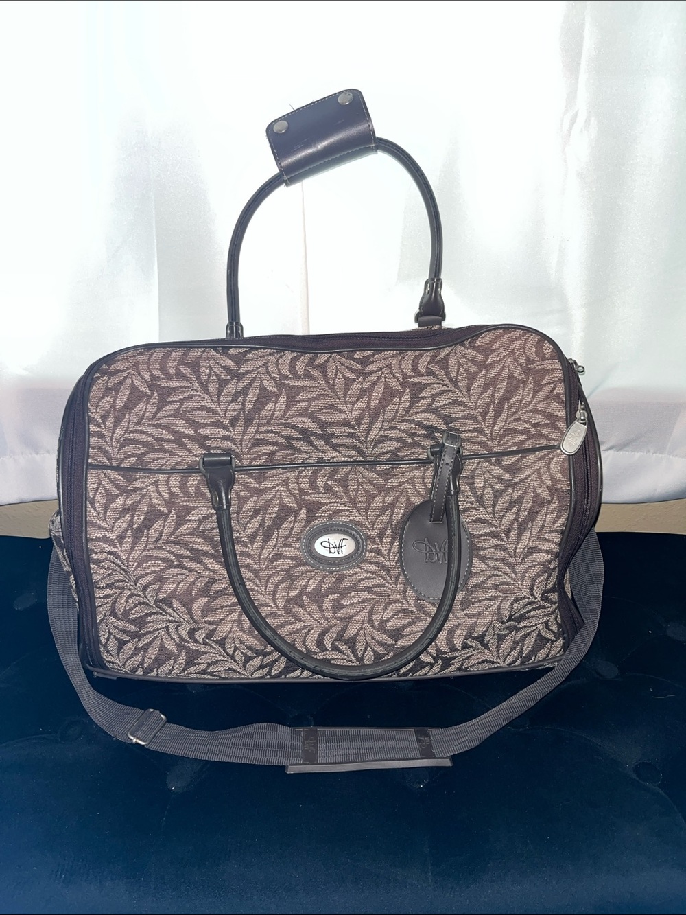 Vintage 1980s 1990s Diane Von Furstenberg Brown Leaf-Print Travel Duffel